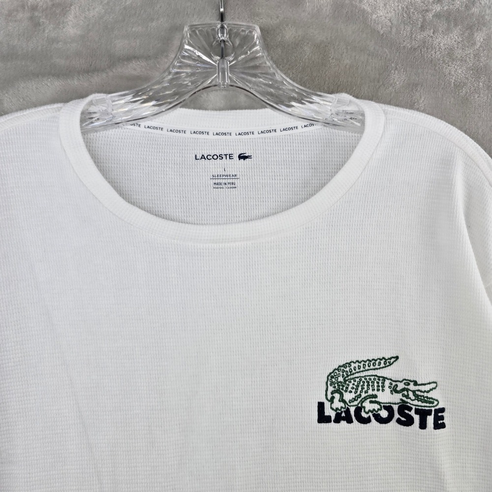 Lacoste Mens‎ Large White Long Sleeve Waffle Knit Thermal Logo Shirt
